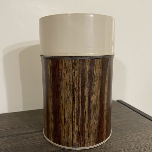 VINTAGE 1970s Wood Grain Thermos King Seeley 10oz Metal 73A63 763 70F Hot & Cold - Picture 2 of 8